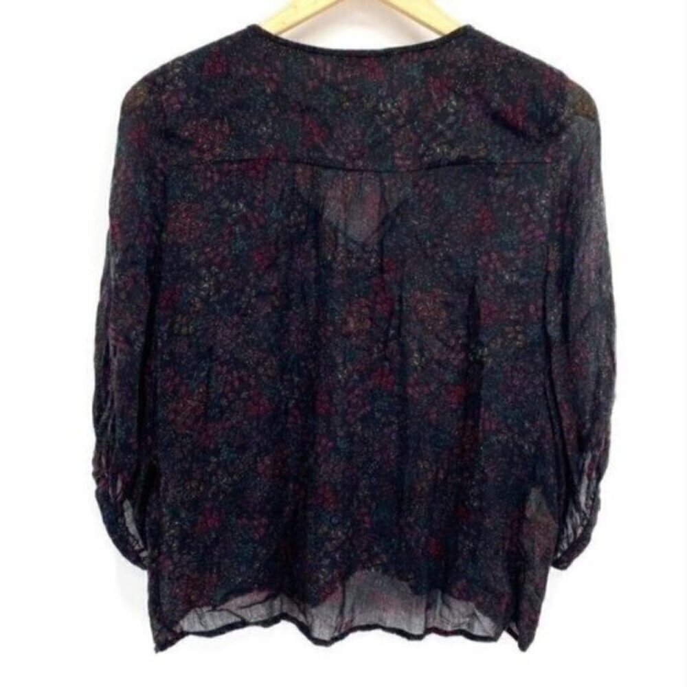 Mango Sheer Black Boho Floral Peasant Blouse - Picture 6 of 8